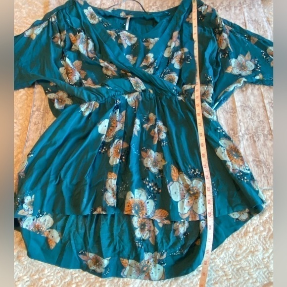 NWOT FREE PEOPLE Boho Tunic Top Kimono Teal Floral Mini Dress Size Small - Picture 7 of 8